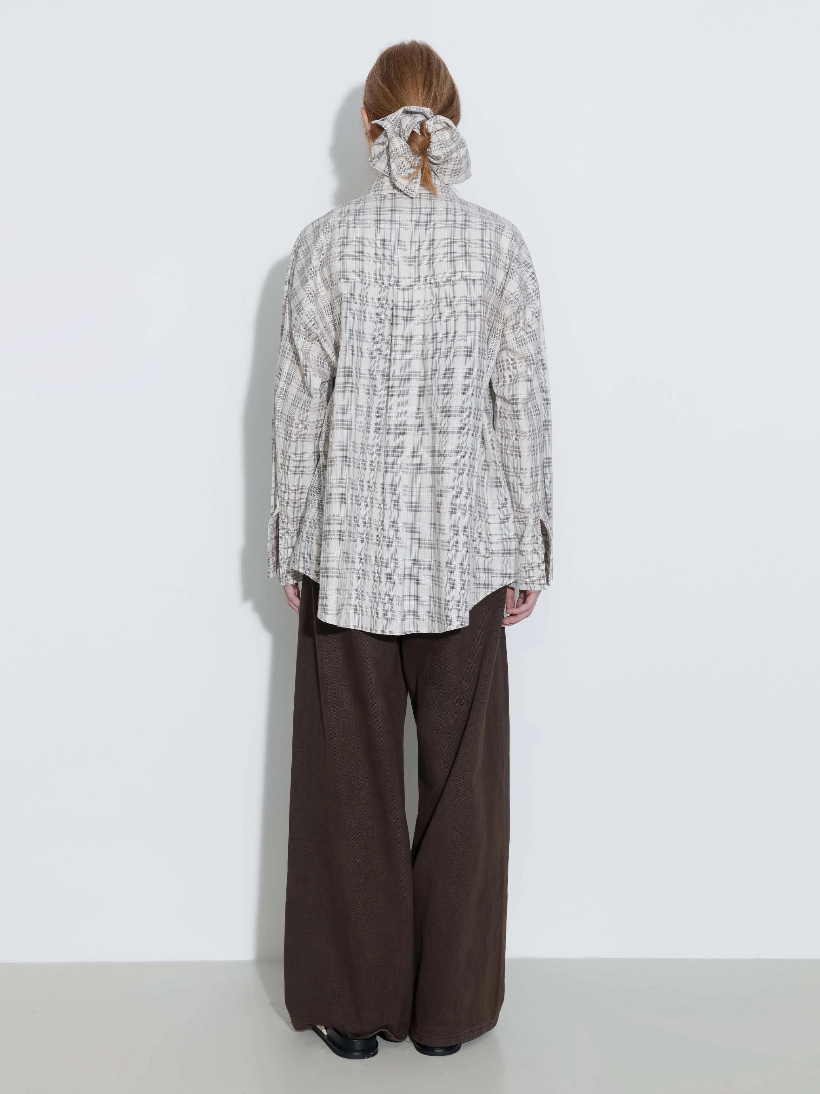 100% Cotton Embroidered Lace Checkered Oversized Shirt