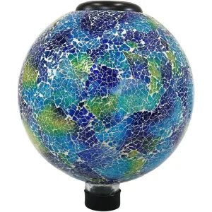 10" Azul Terra Crackled Glass Gazing Globe with Solar-Powered LED Light