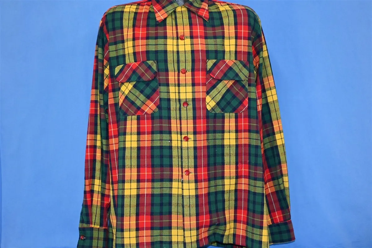 50s Roos Bros Plaid Loop Collar Button Down Shirt Large