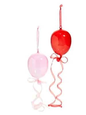 8" Pink & Red Balloon Glass Ornament Set Of 8