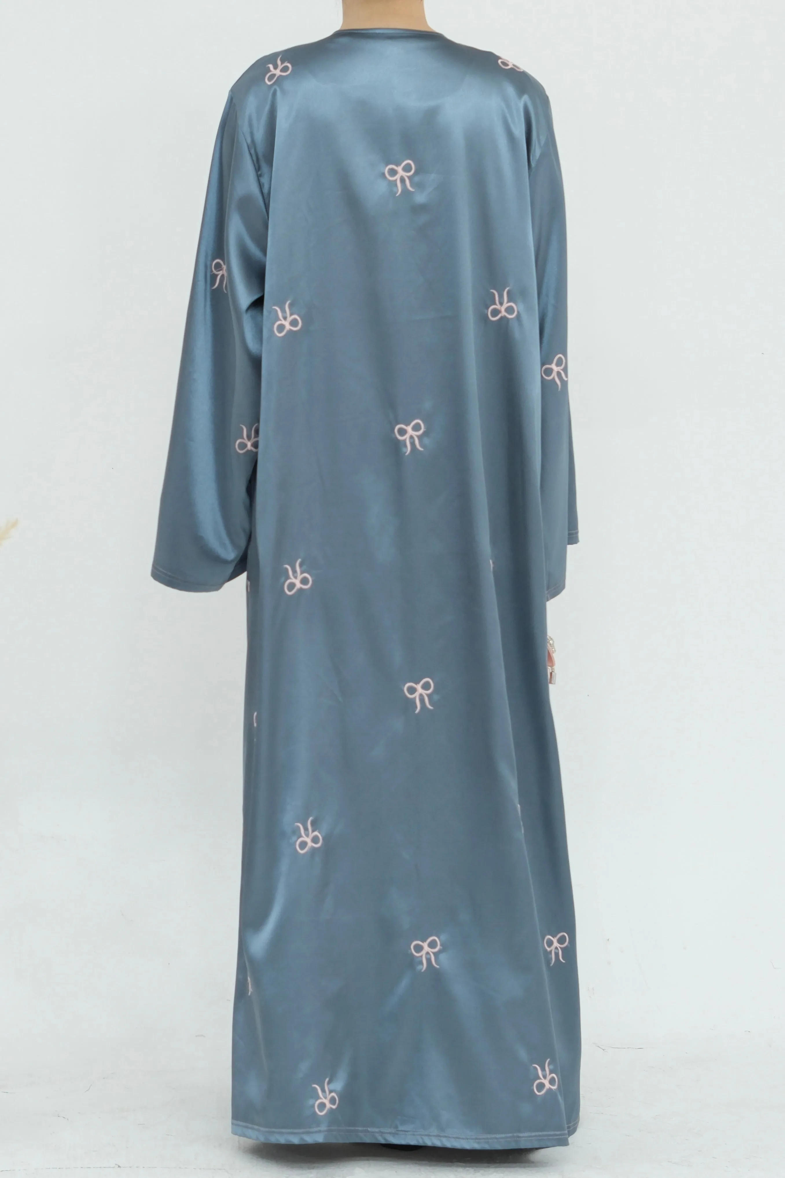 Aara Elegant Bowknot Embroidery Open Abaya 798 - Gray