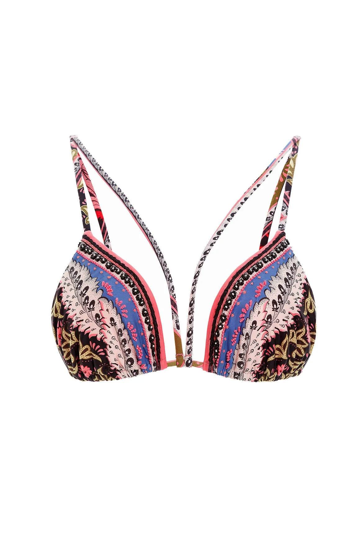 AGUA BENDITA HALLE EMBROIDERED TRIANGLE SWIMSUIT BIKINI TOP