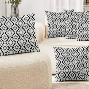 Black & Grey Printed Heavy Twill Polyester Cushion Covers | Set of 5