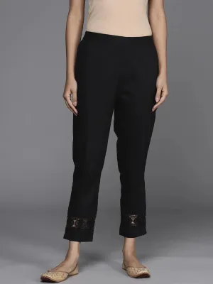 Black Solid Cotton Trousers