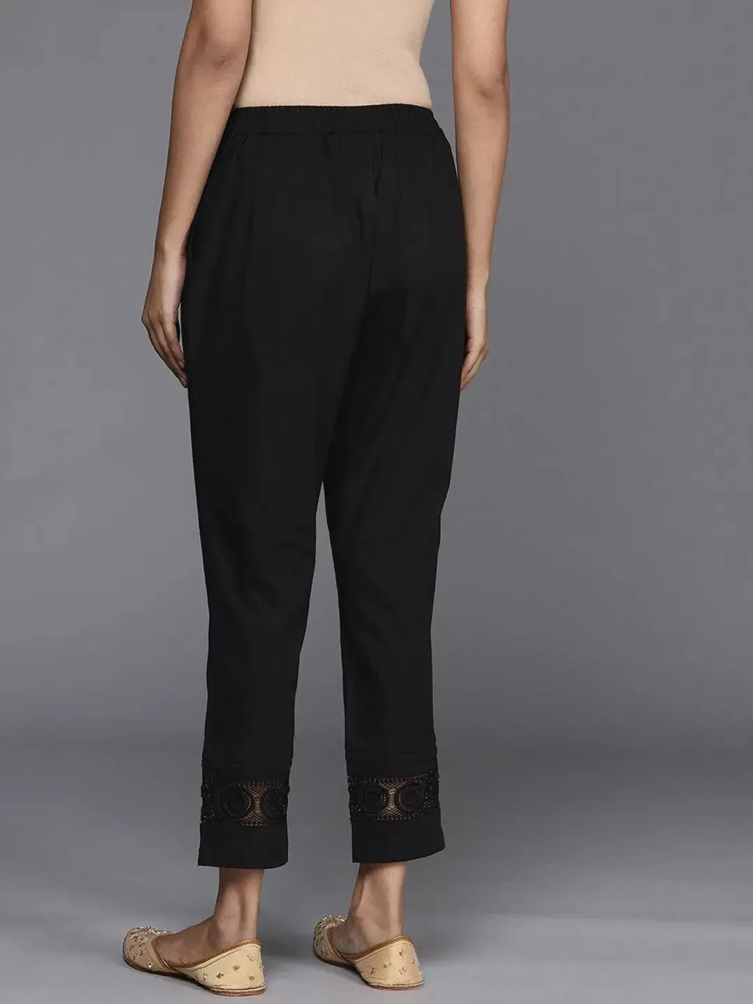 Black Solid Cotton Trousers