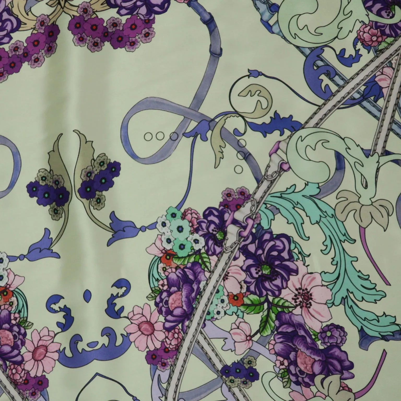 Blue, Purple and Yellow Abstract Flowers Printed Silk Charmeuse Fabric
