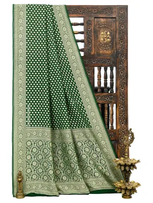 Bottle Green Booti Khaddi Georgette Handloom Banarasi Saree