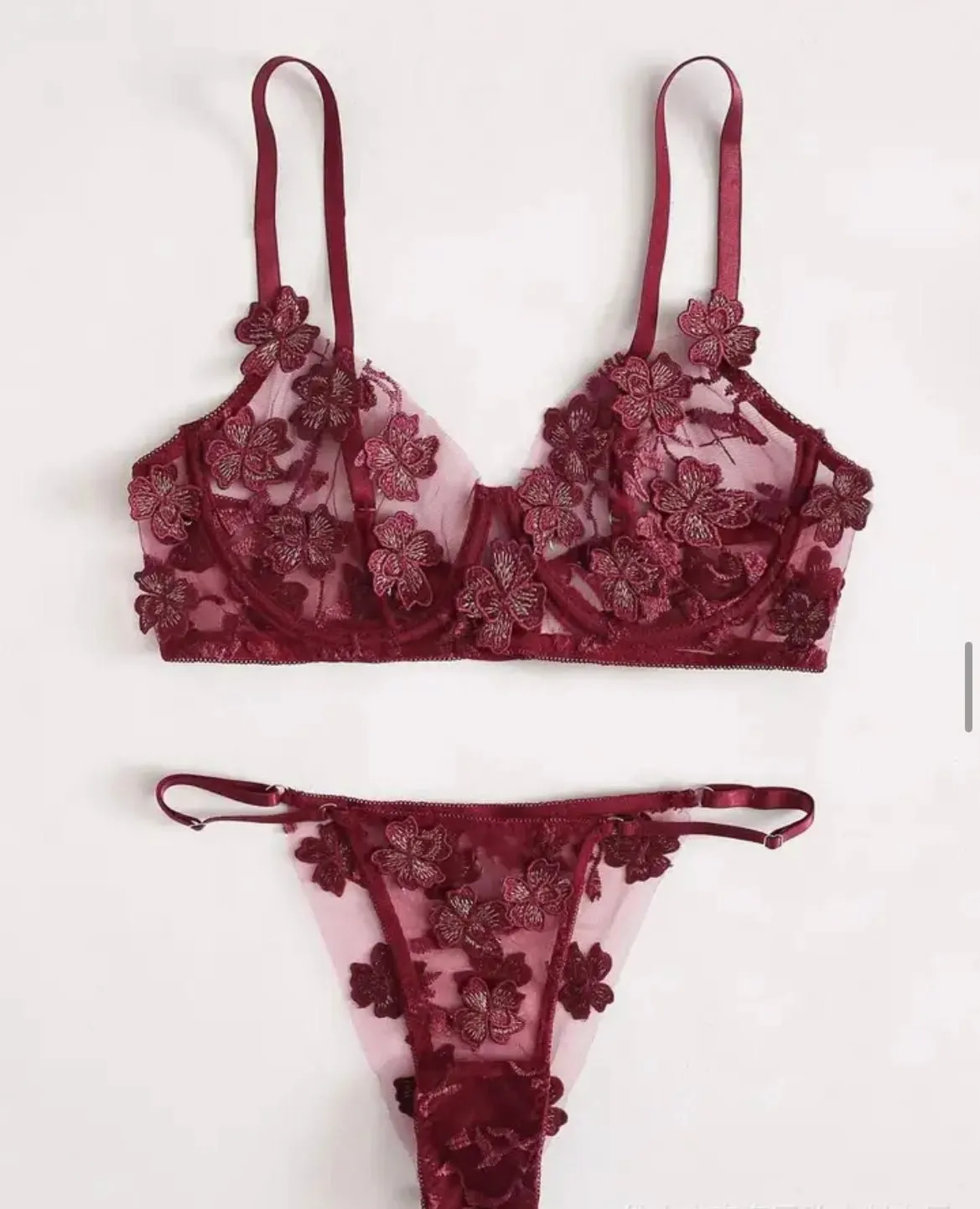 Burgundy Lingerie Set Embroidered