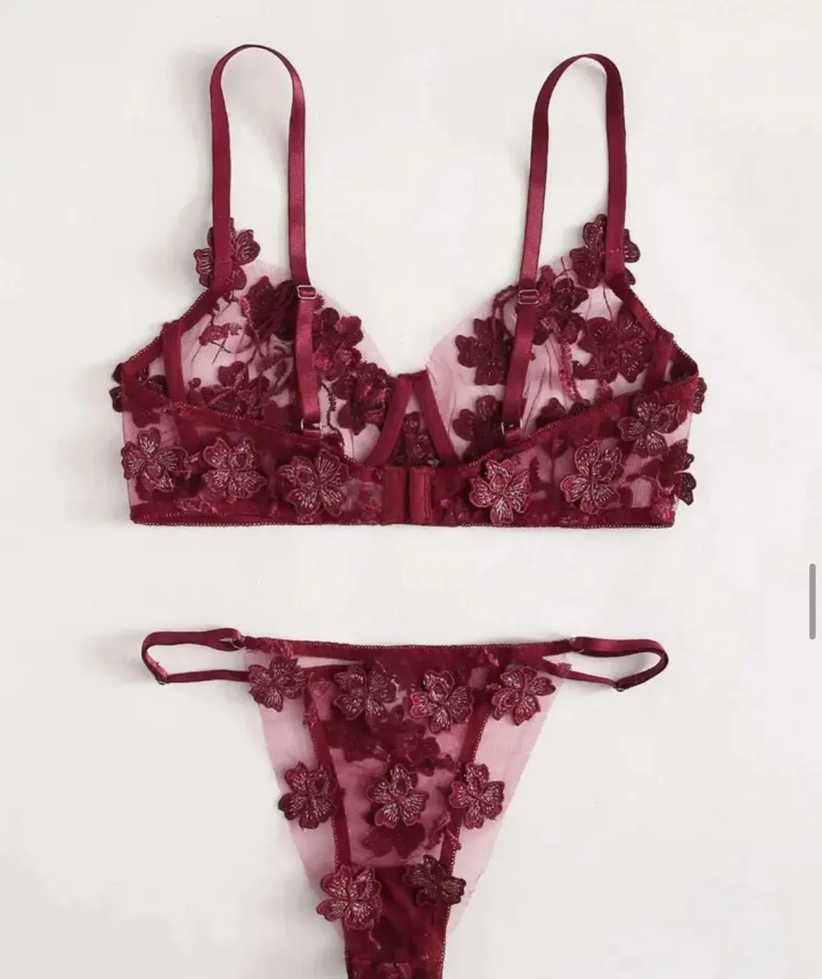 Burgundy Lingerie Set Embroidered