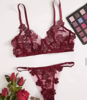 Burgundy Lingerie Set Embroidered