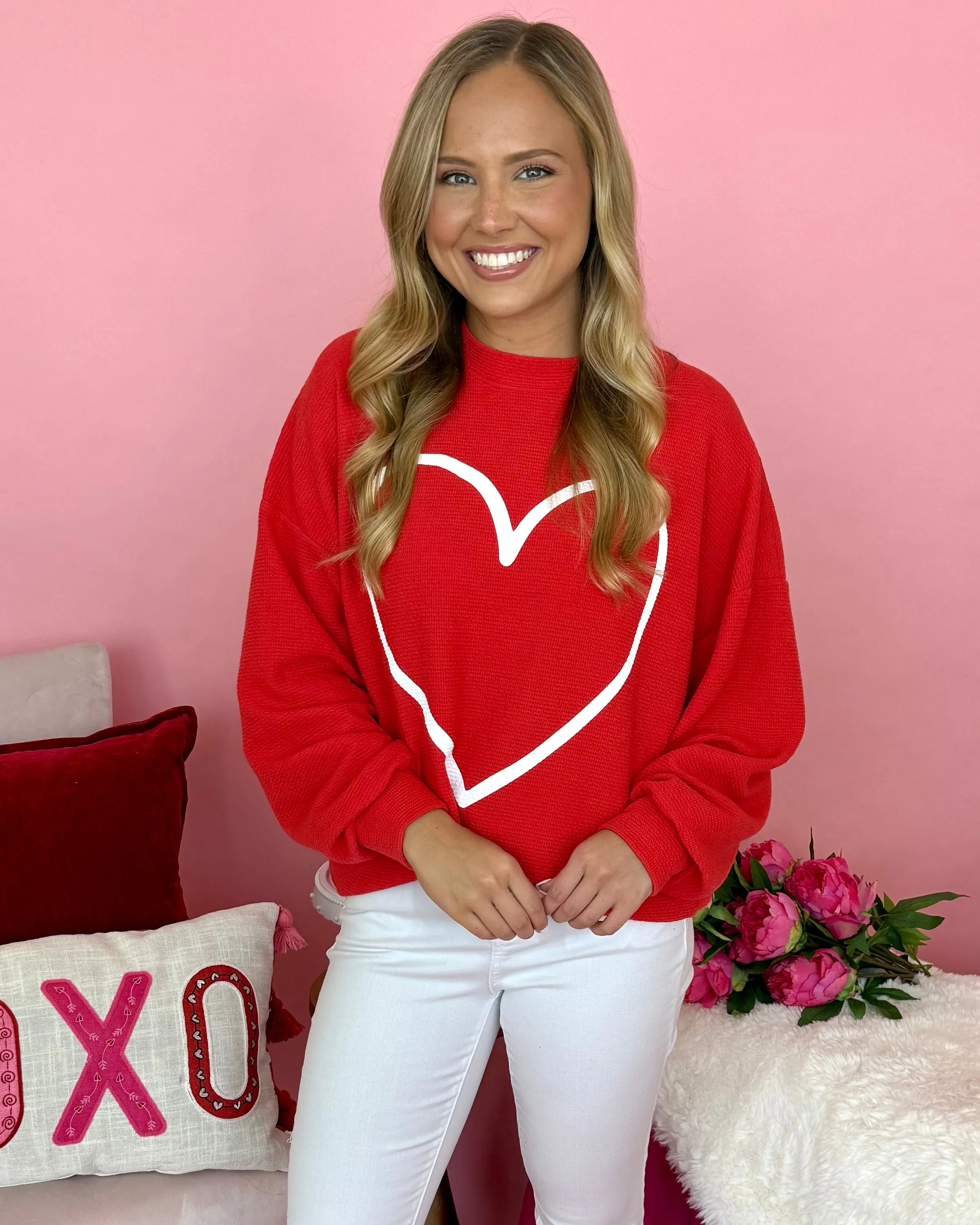 Candied Hearts Red Heart Outline Top