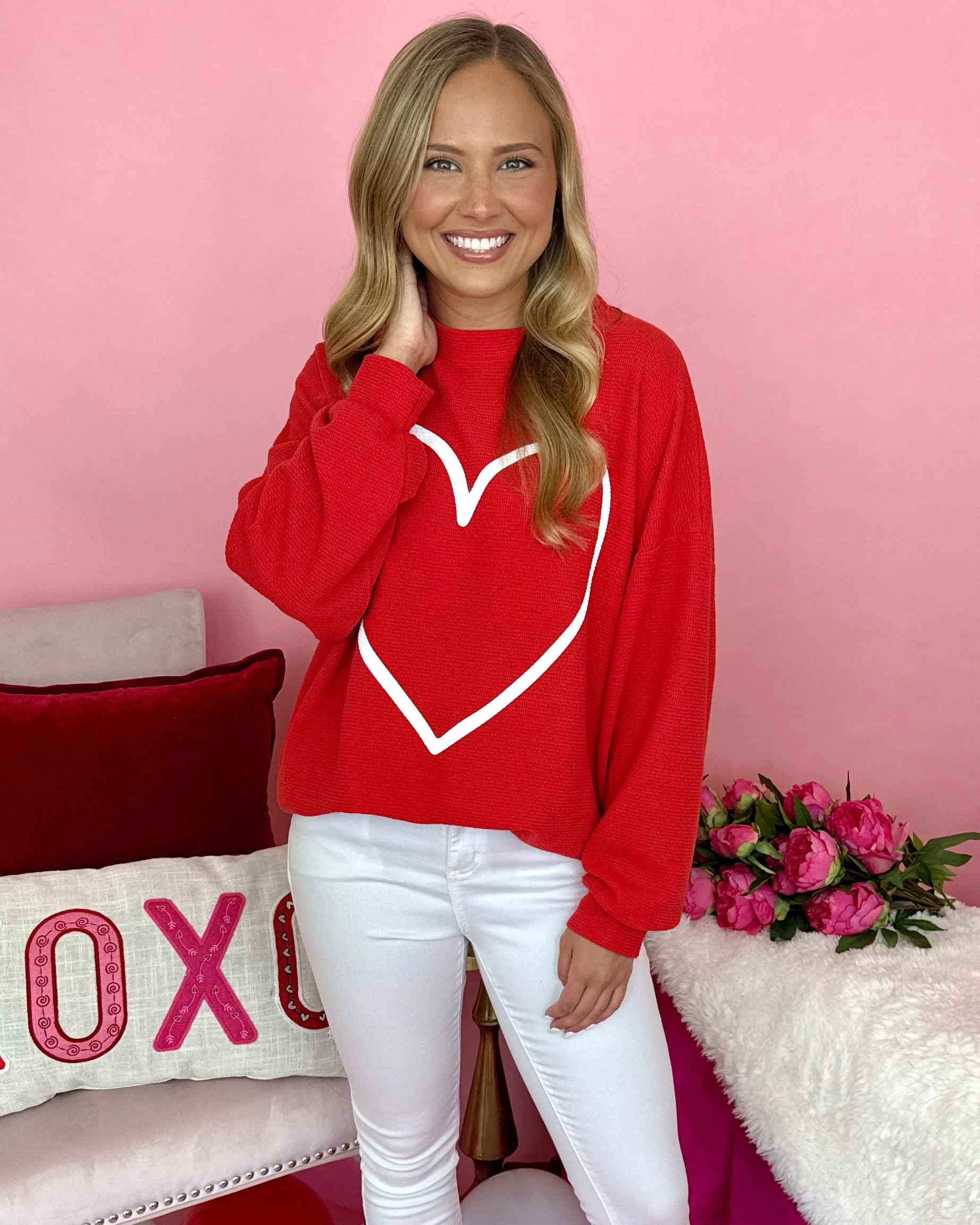 Candied Hearts Red Heart Outline Top