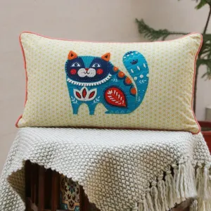 Cat Design Embroidered Cushion Cover | 12 x 20 inches | Single