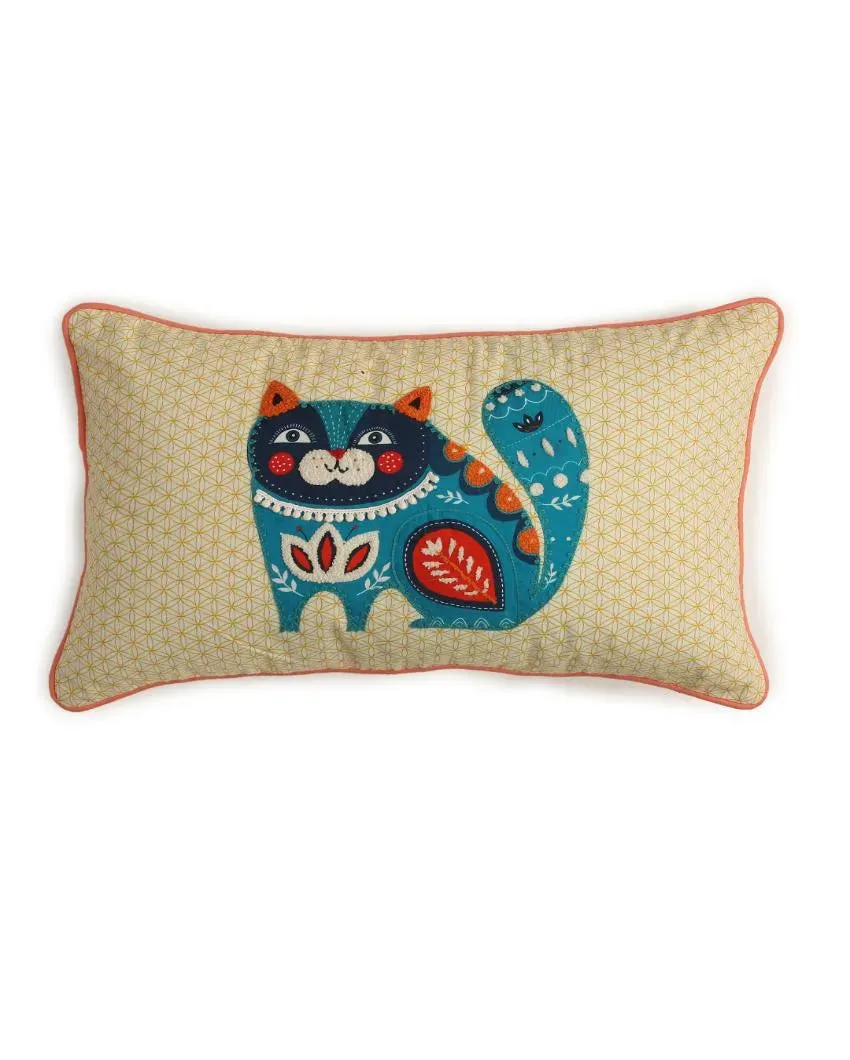 Cat Design Embroidered Cushion Cover | 12 x 20 inches | Single