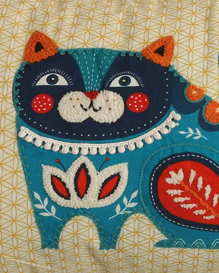 Cat Design Embroidered Cushion Cover | 12 x 20 inches | Single