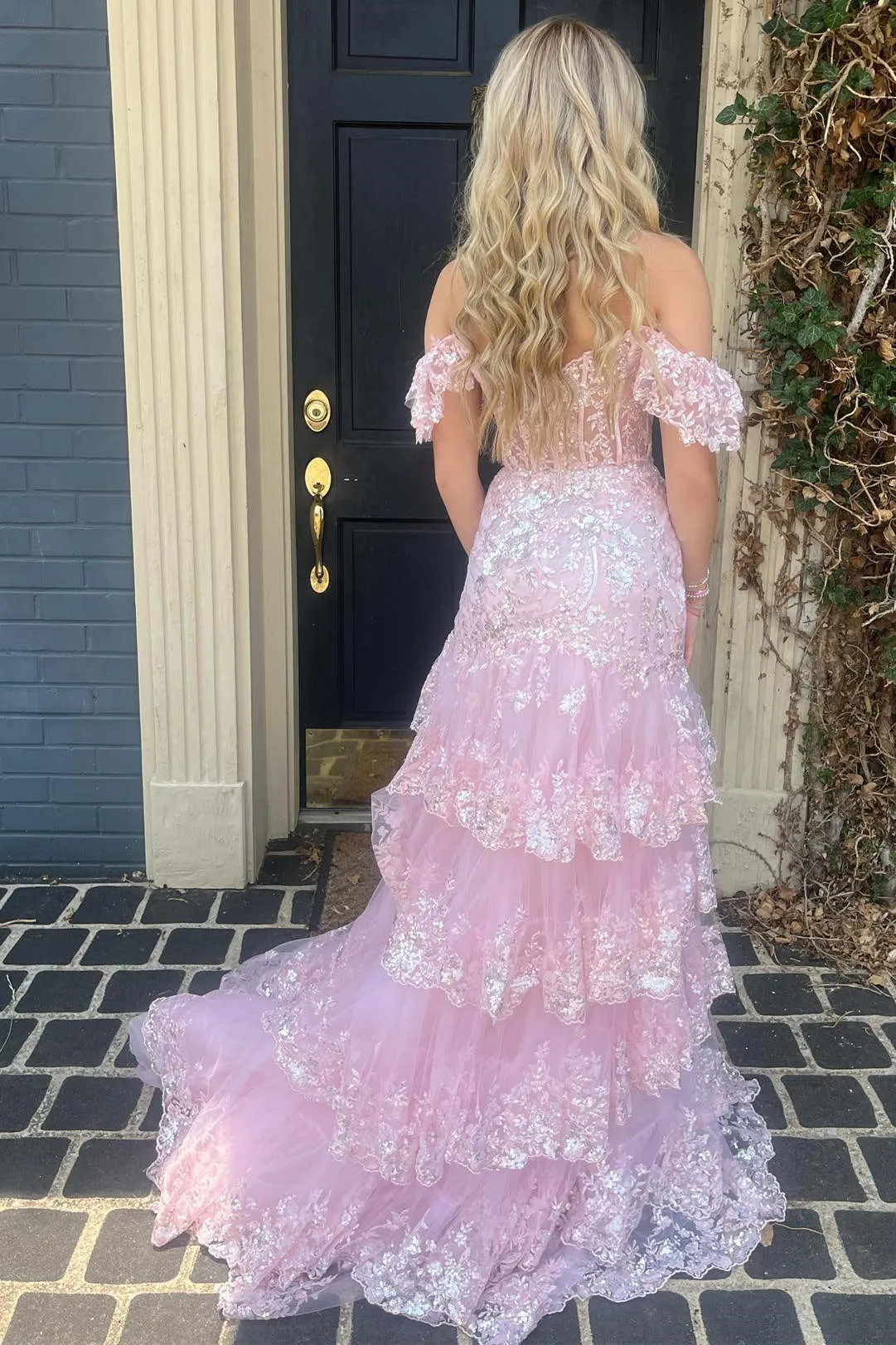 Charming Red Ruffles Off Shoulder Prom Dress with High Slit SF151