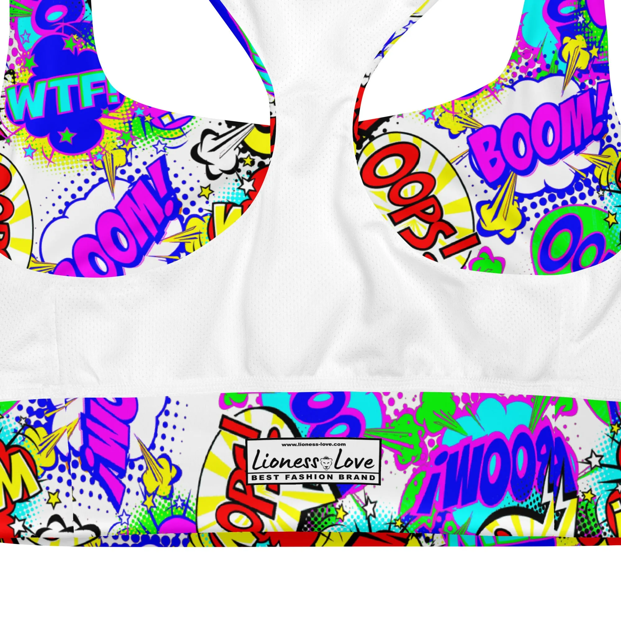 Comic Book Sports Bra Retro Cartoon Style, lioness-love