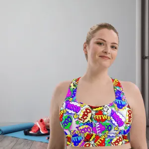 Comic Book Sports Bra Retro Cartoon Style, lioness-love