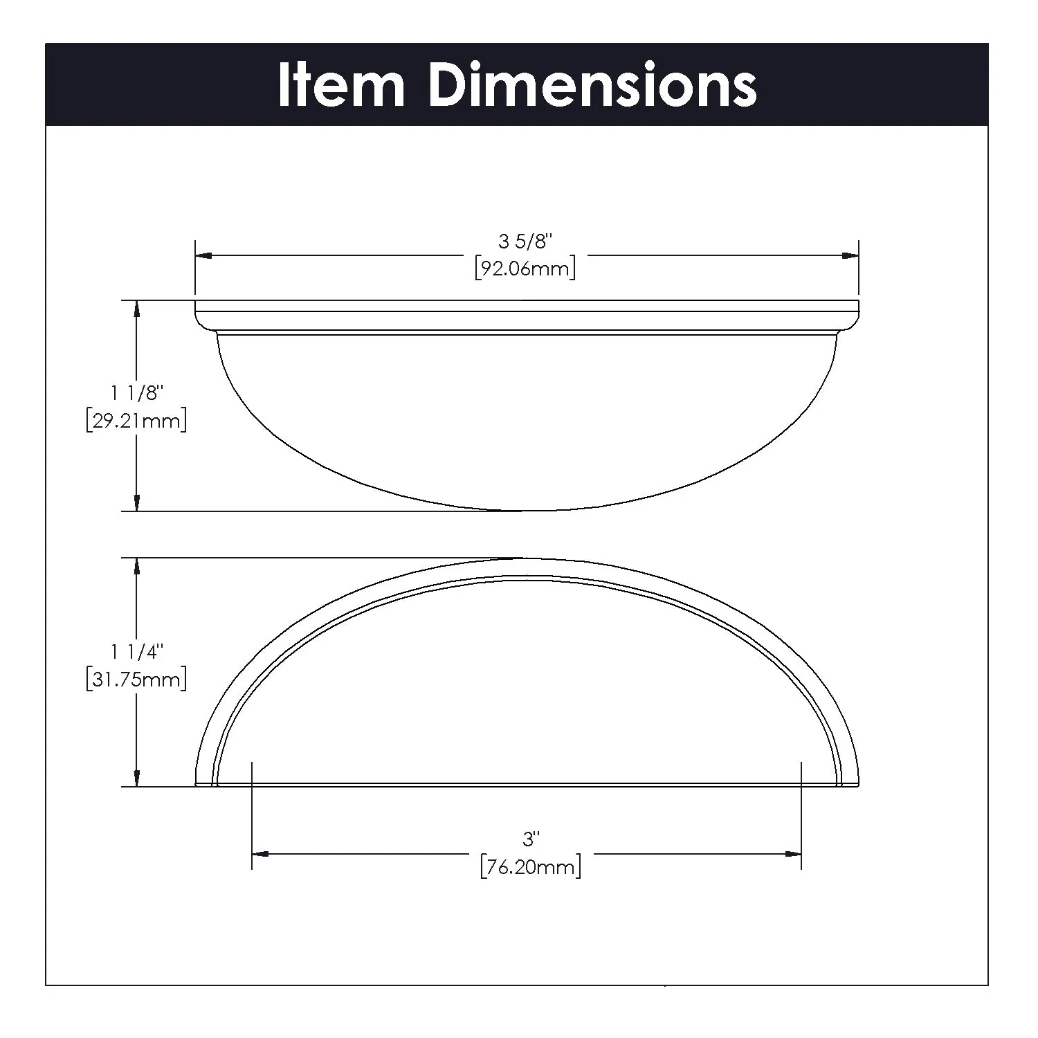 Cup Pull 3 Inch Center to Center Matte Black Finish (10-Pack)