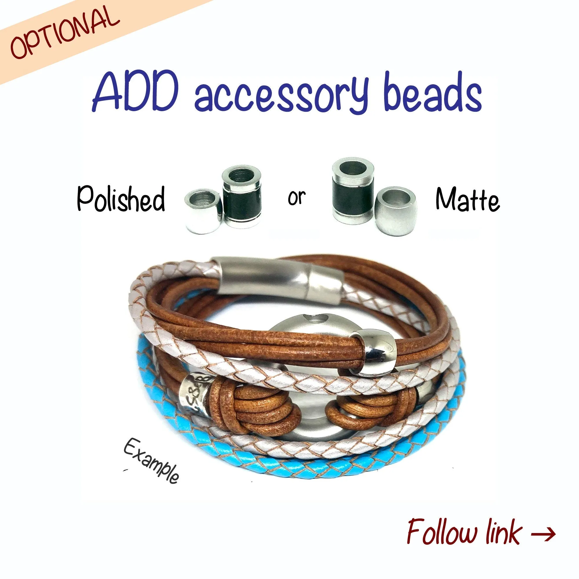 Dark blue, White & Tan Multi Leather, Double Wrap Urn Bracelet