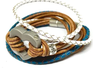 Dark blue, White & Tan Multi Leather, Double Wrap Urn Bracelet