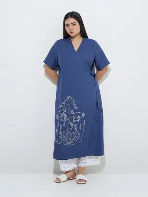 Diza Dark Blue Nature-Inspired Wrap-Style A-Line Kurta
