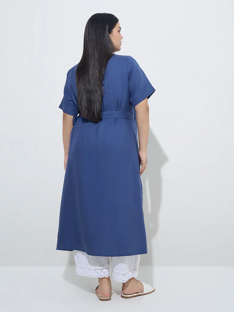 Diza Dark Blue Nature-Inspired Wrap-Style A-Line Kurta