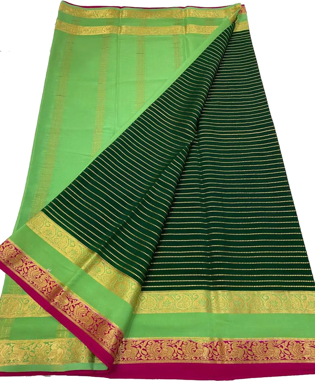 Elegant Green Mysore Silk Saree: Handloom Pure Crepe