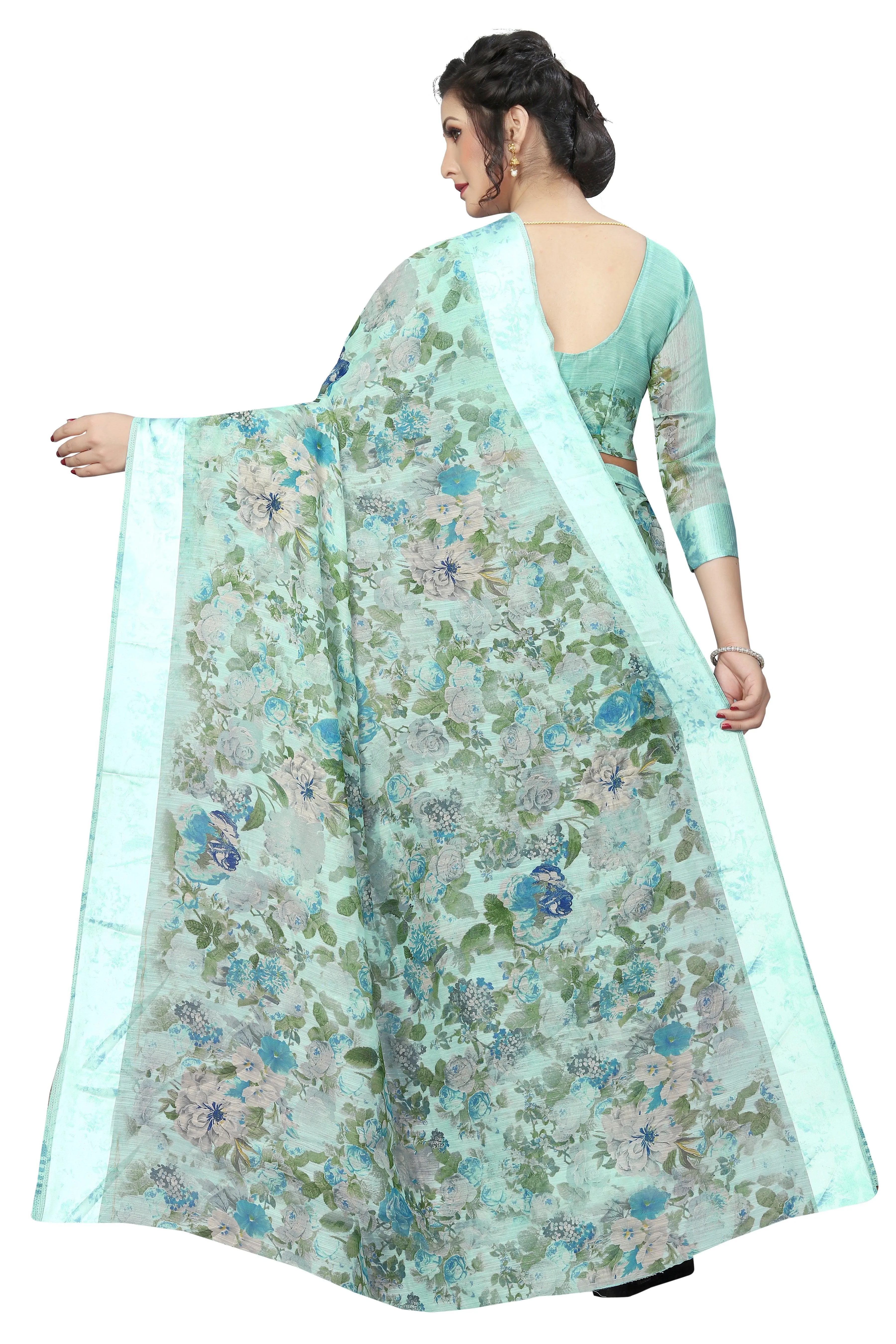 Elegant mint Pure  Linen Designer Saree