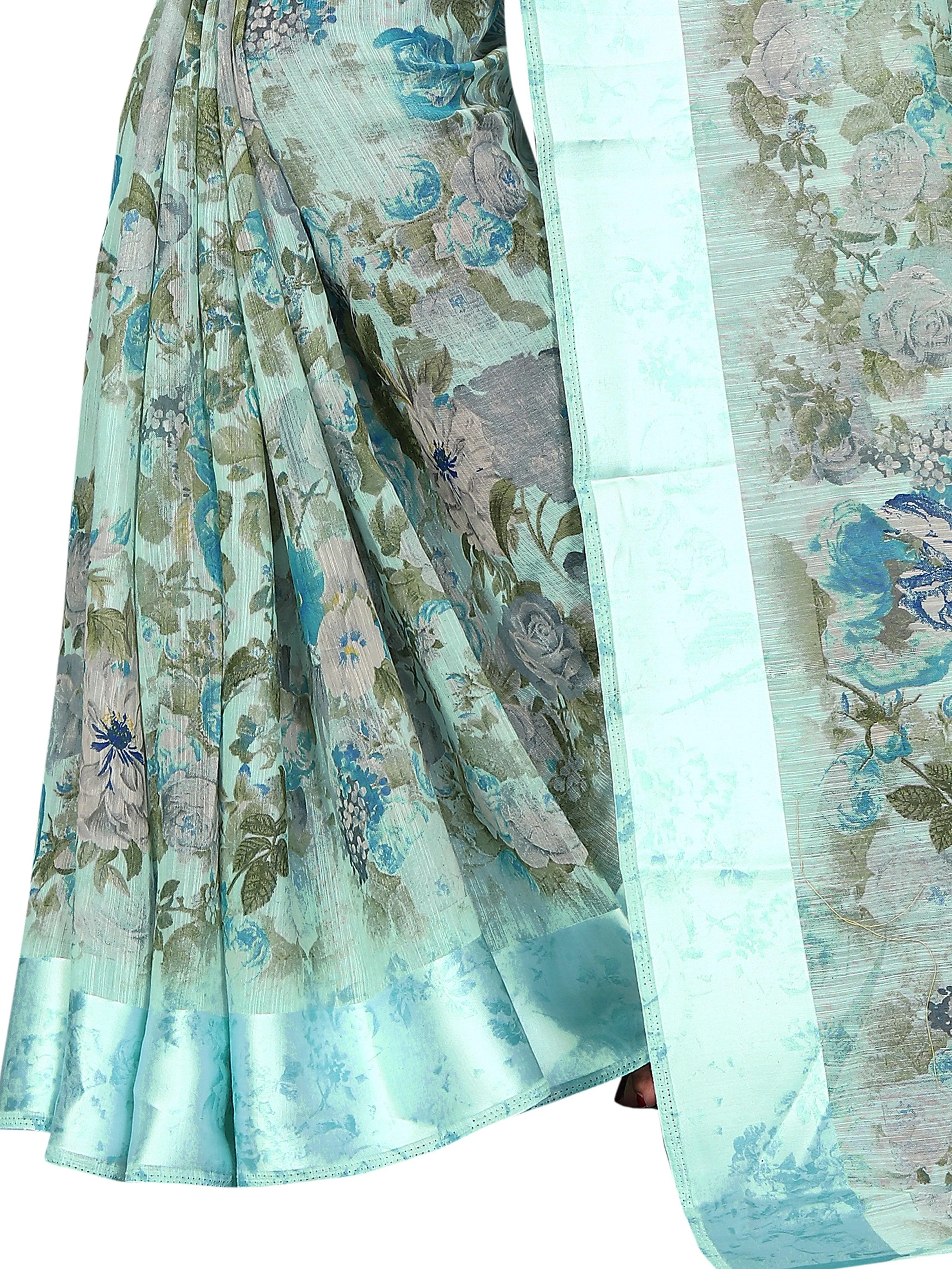 Elegant mint Pure  Linen Designer Saree