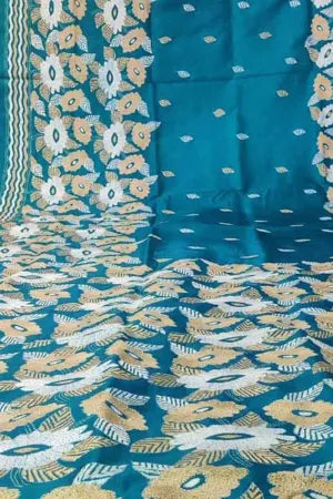 Exquisite Blue Hand Embroidered Kantha Work Bangalore Silk Saree