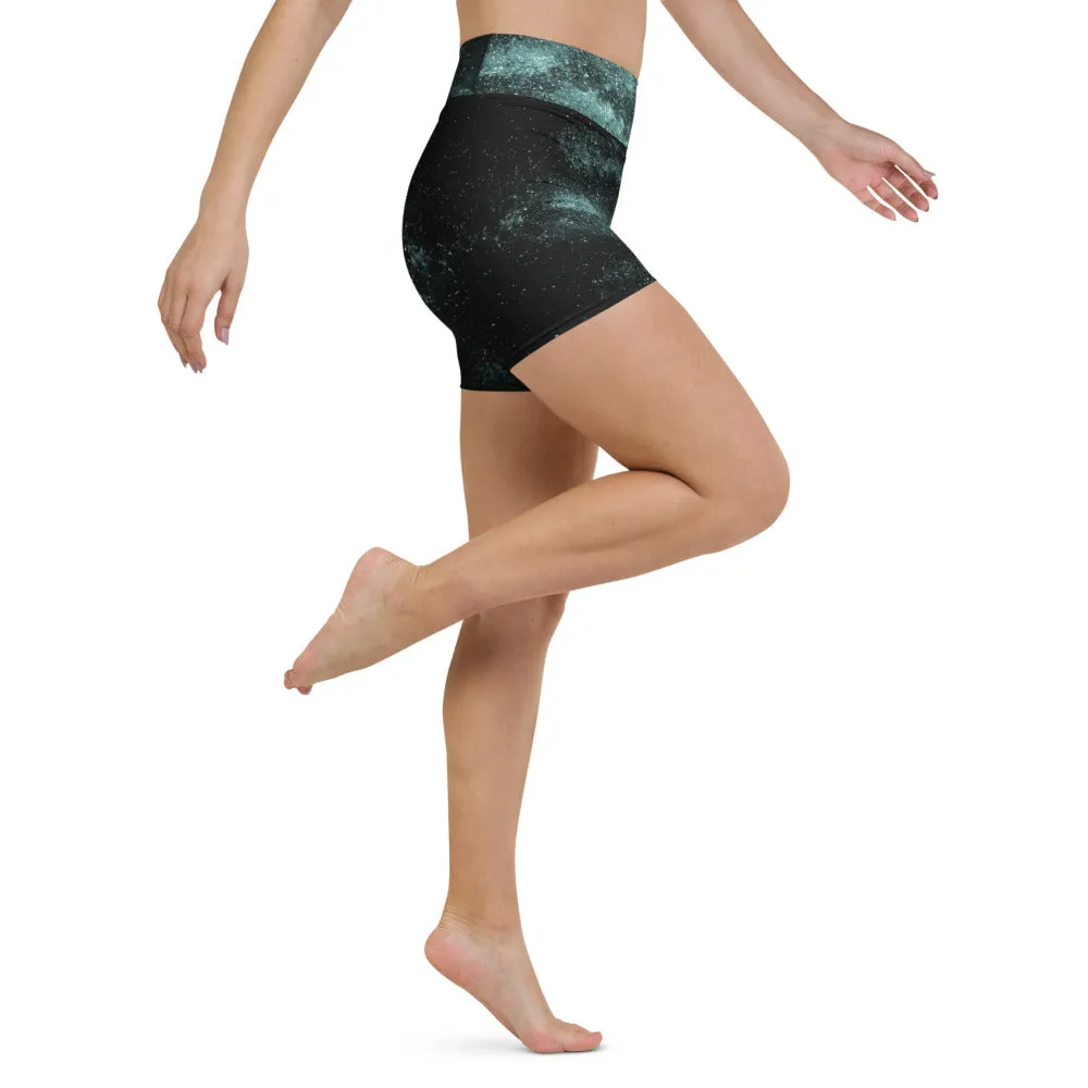 Galaxy Cosmos Yoga Shorts, Blue Mysterious Space Deep Galaxy Biker Rider Shorts-Made in USA/EU