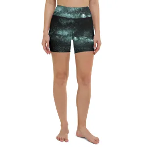 Galaxy Cosmos Yoga Shorts, Blue Mysterious Space Deep Galaxy Biker Rider Shorts-Made in USA/EU