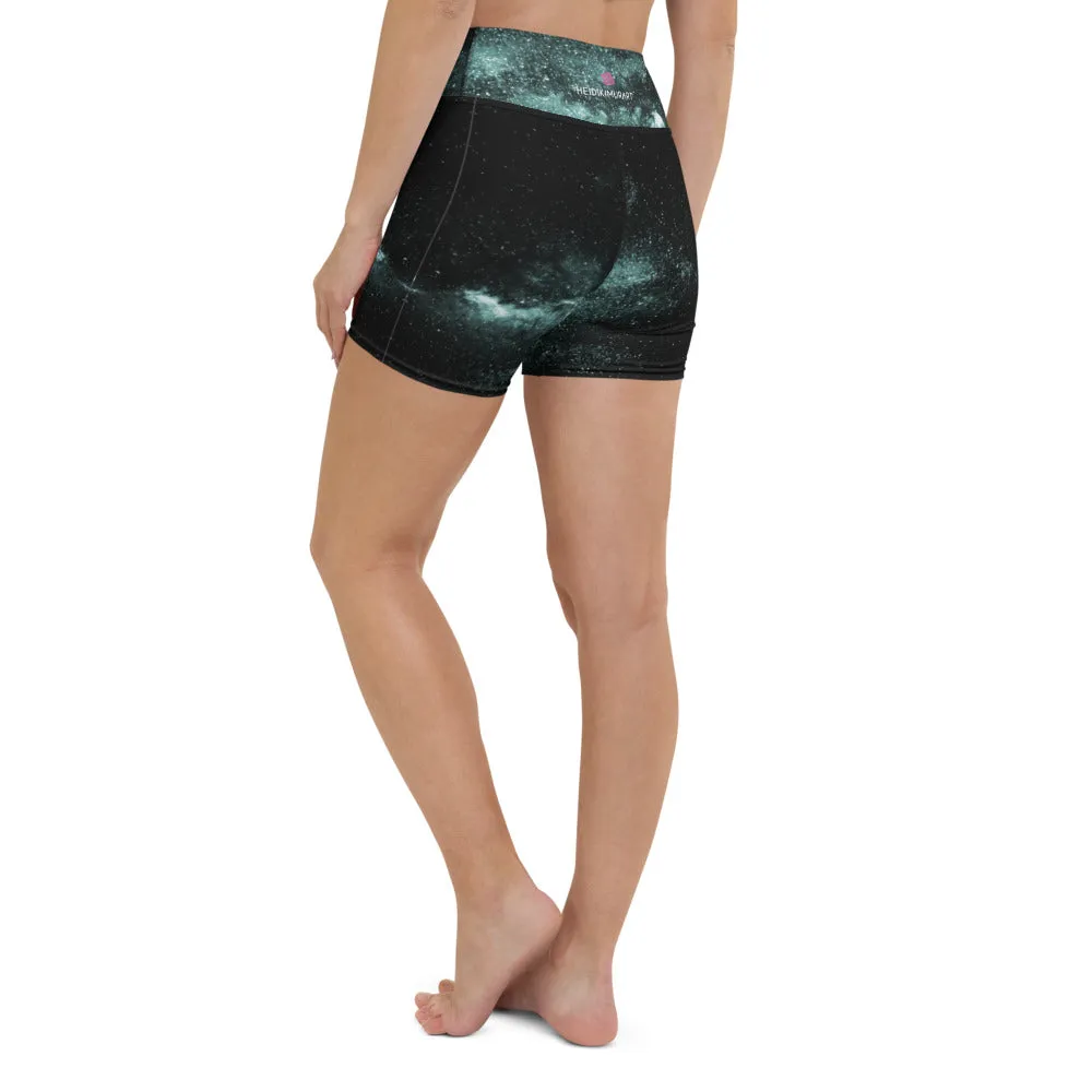 Galaxy Cosmos Yoga Shorts, Blue Mysterious Space Deep Galaxy Biker Rider Shorts-Made in USA/EU