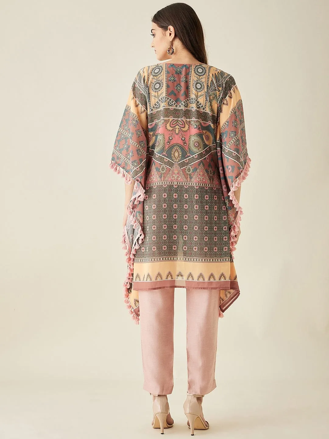 Green Abstract Floral Printed Kaftan Kurta