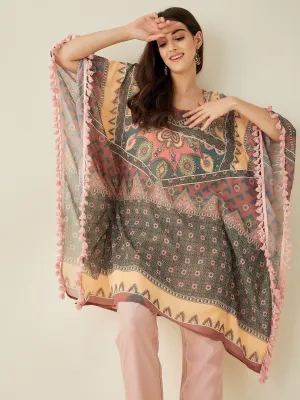 Green Abstract Floral Printed Kaftan Kurta