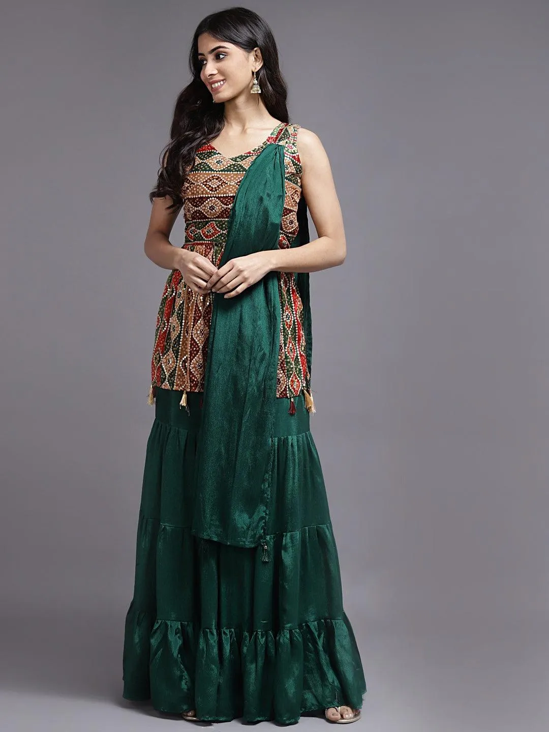 Green Color Sharara with Matching Dupatta