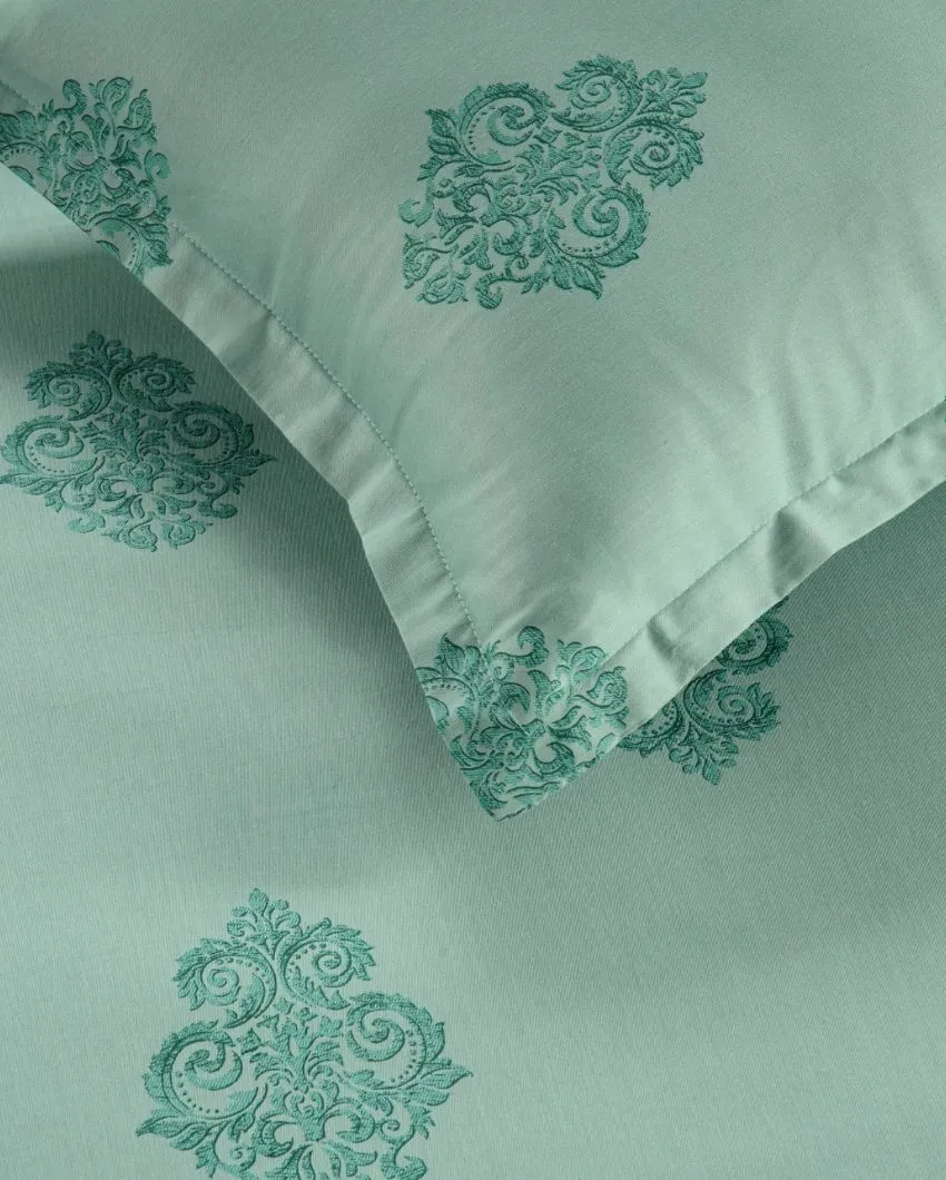 Green Ethnic Motif Zinnia Cotton Single Bedsheet With Pillow Cover | 90 x 60 inches