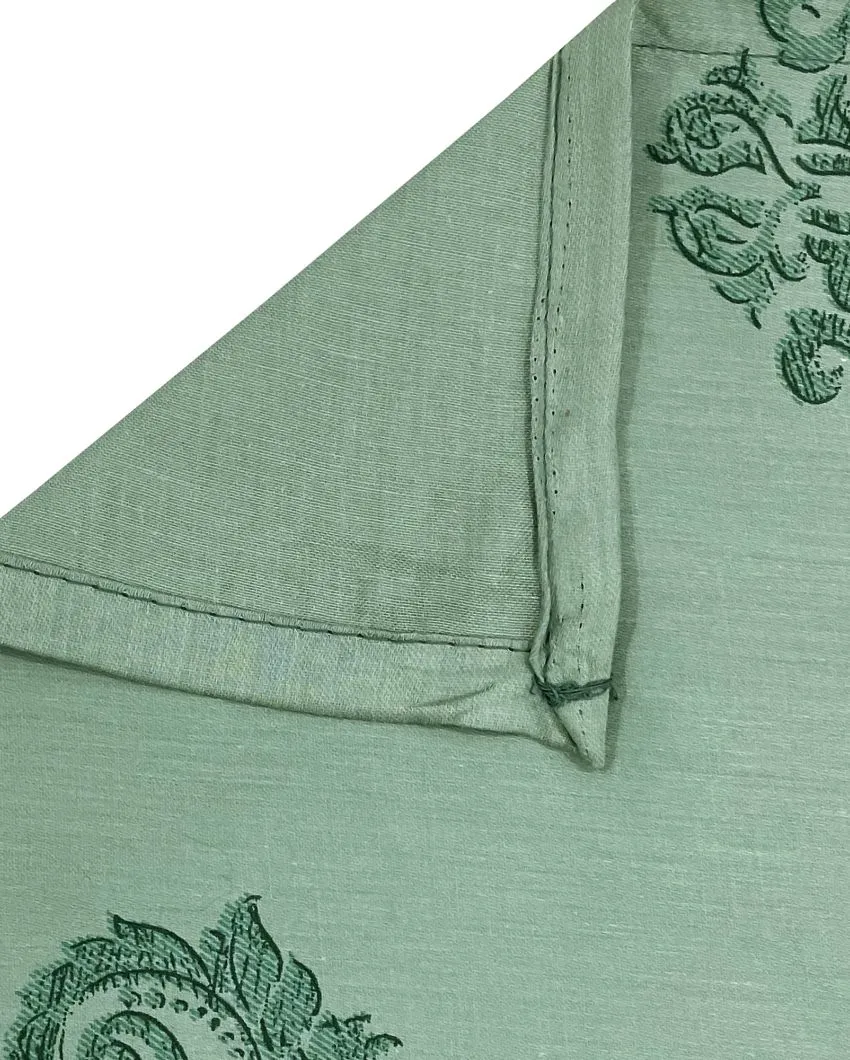 Green Ethnic Motif Zinnia Cotton Single Bedsheet With Pillow Cover | 90 x 60 inches