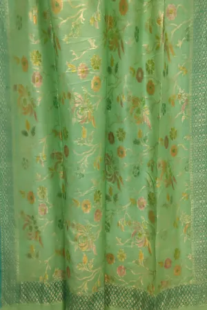Green Moonga Silk Banarasi Handloom Dupatta with Brush Dye - Pure Elegance