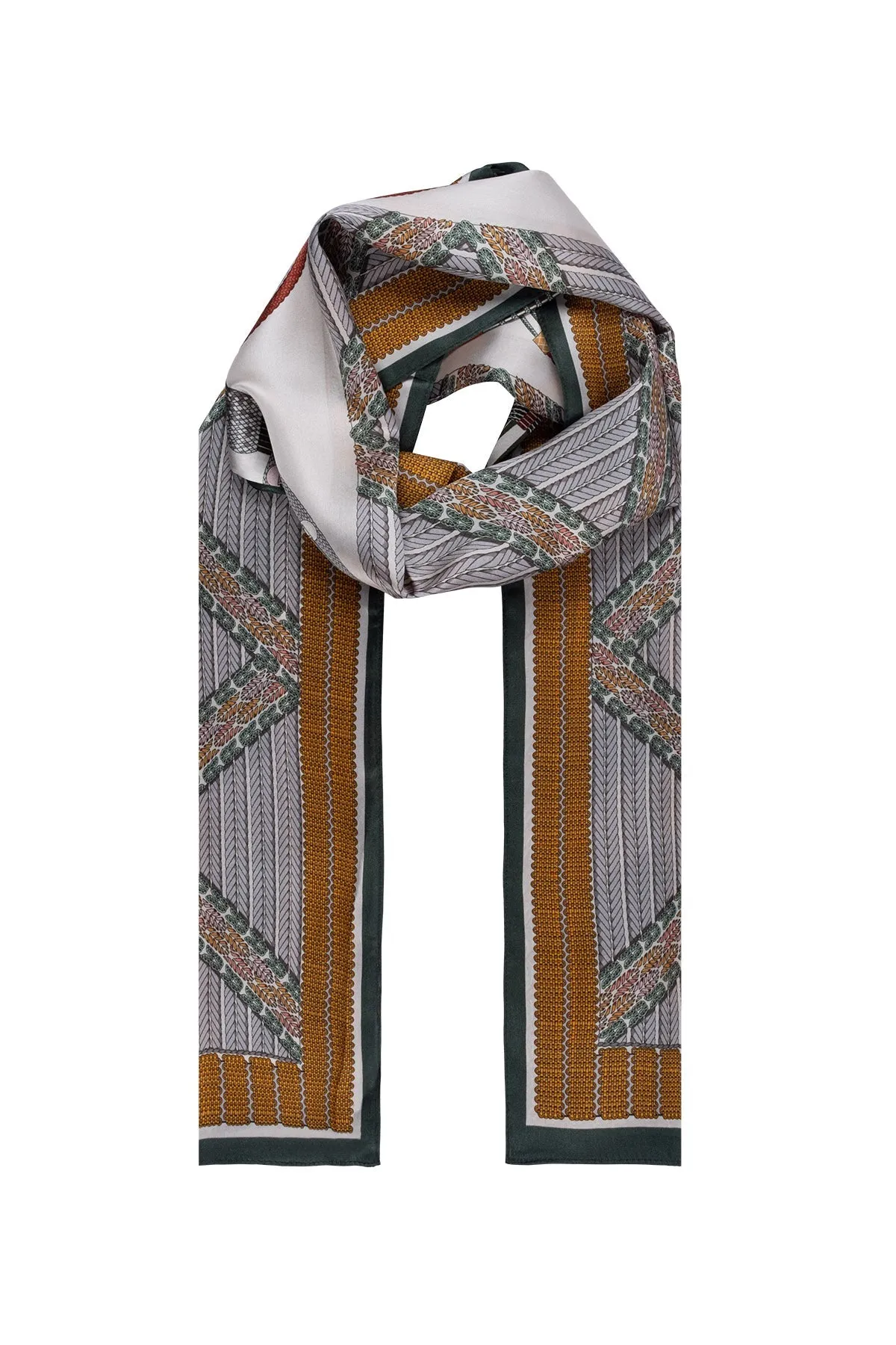 Green Oblong Pure Silk Printed Scarf 70x155 cm