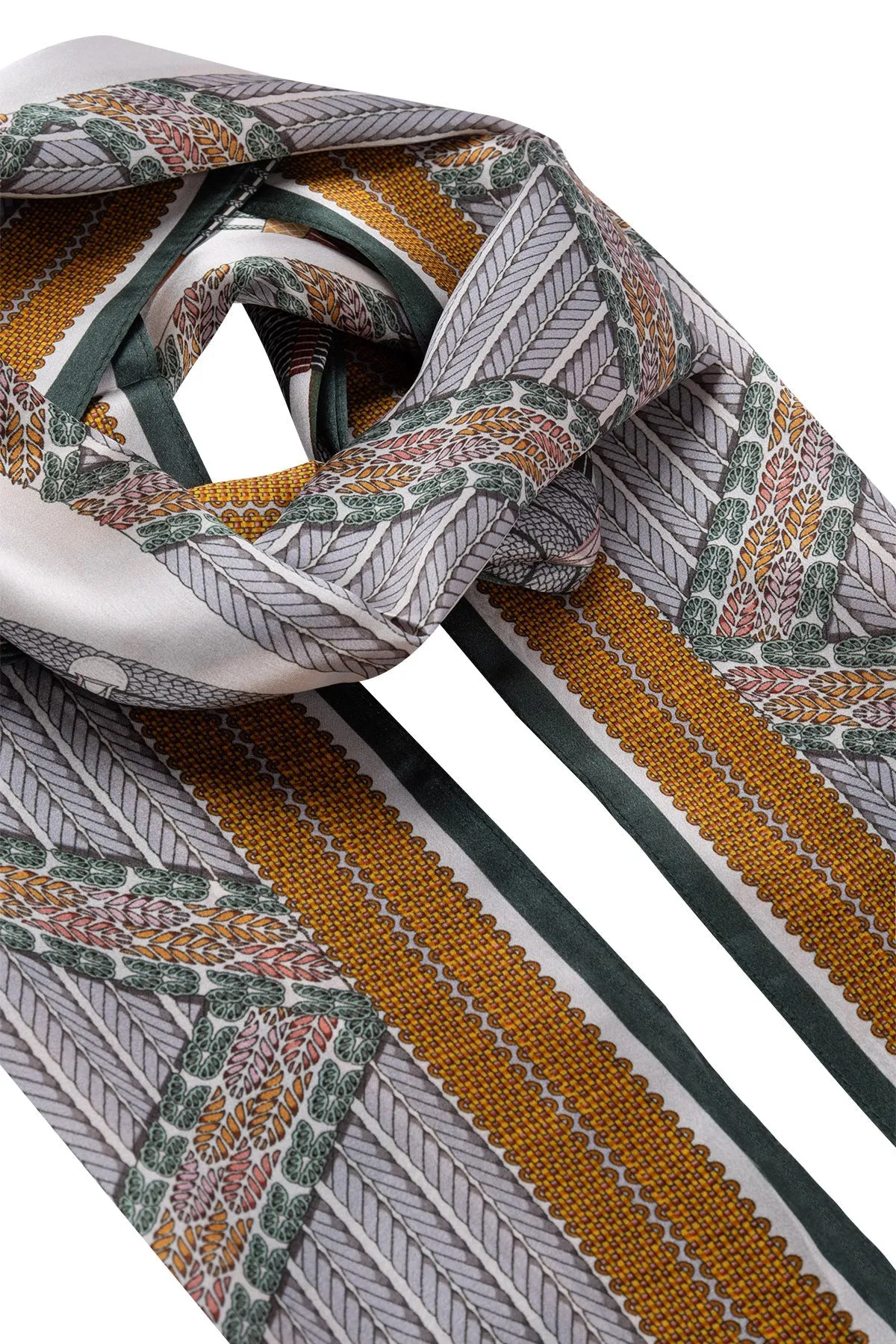 Green Oblong Pure Silk Printed Scarf 70x155 cm