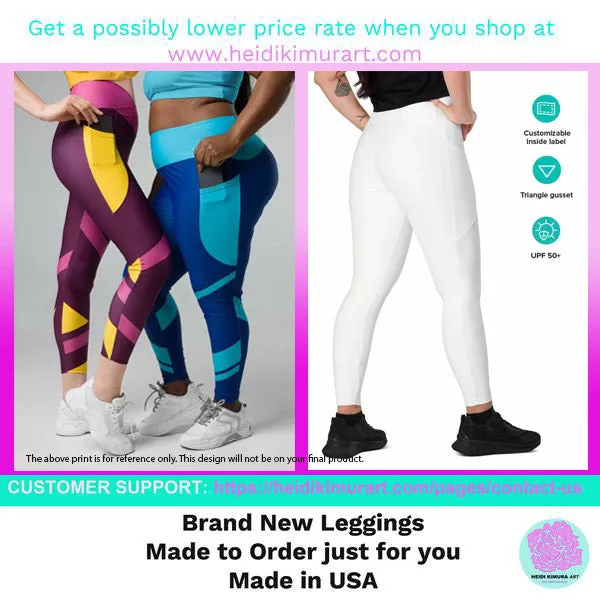 Green Plaid Print Women's Tights, Best Green Plaid Print Women's Crossover Leggings With Pockets For Ladies - Made in USA/EU/MX