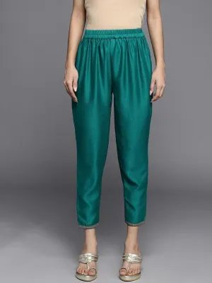 Green Solid Silk Trousers