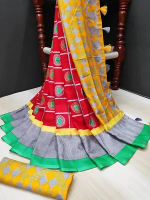 Impressive Pure Linen Multi Colored Casual Printed Saree
