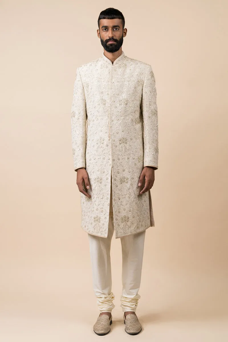 Ivory Floral Embroidered Sherwani