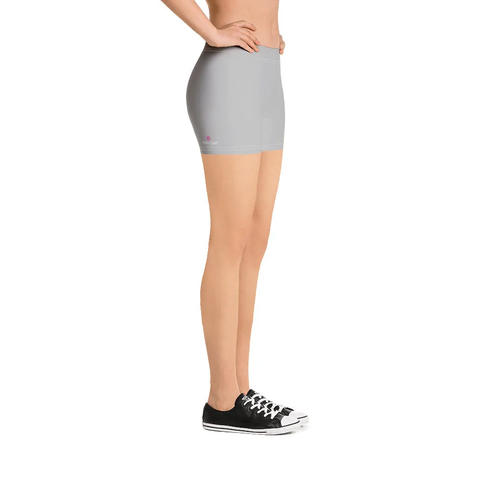 Light Grey Women's Shorts, White Gray Solid Color Modern Minimalist Short Tights-Made in USA/EU