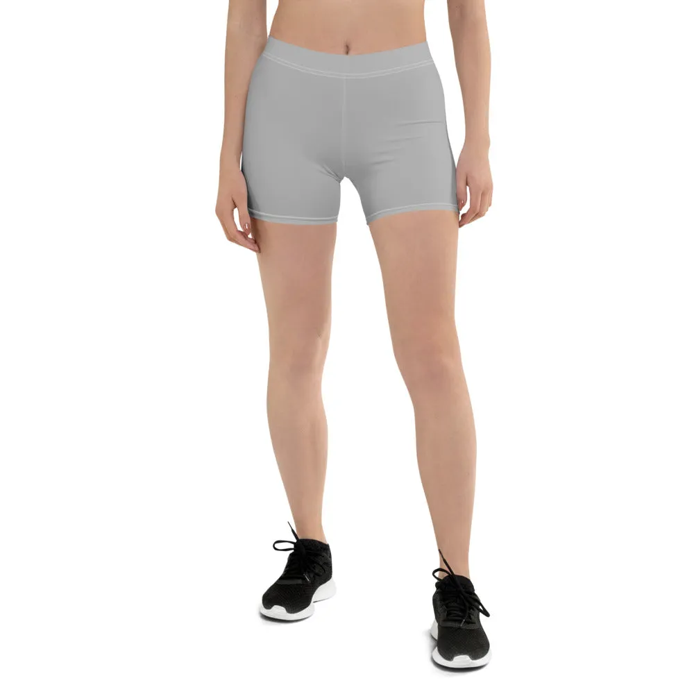 Light Grey Women's Shorts, White Gray Solid Color Modern Minimalist Short Tights-Made in USA/EU