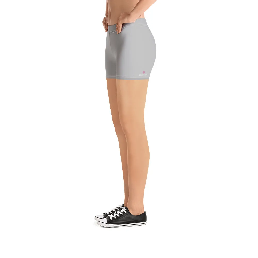 Light Grey Women's Shorts, White Gray Solid Color Modern Minimalist Short Tights-Made in USA/EU