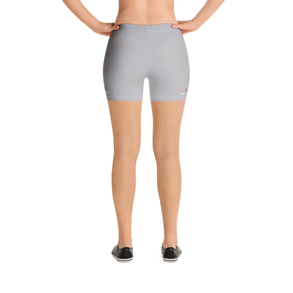 Light Grey Women's Shorts, White Gray Solid Color Modern Minimalist Short Tights-Made in USA/EU